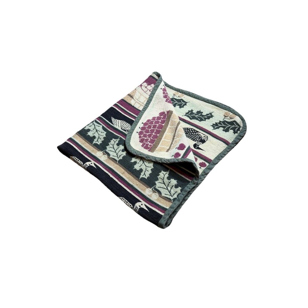 Vintage Rare RL ? Throw Blanket Accent Quilt Mallard Ducks Apples Rustic DAMAGE